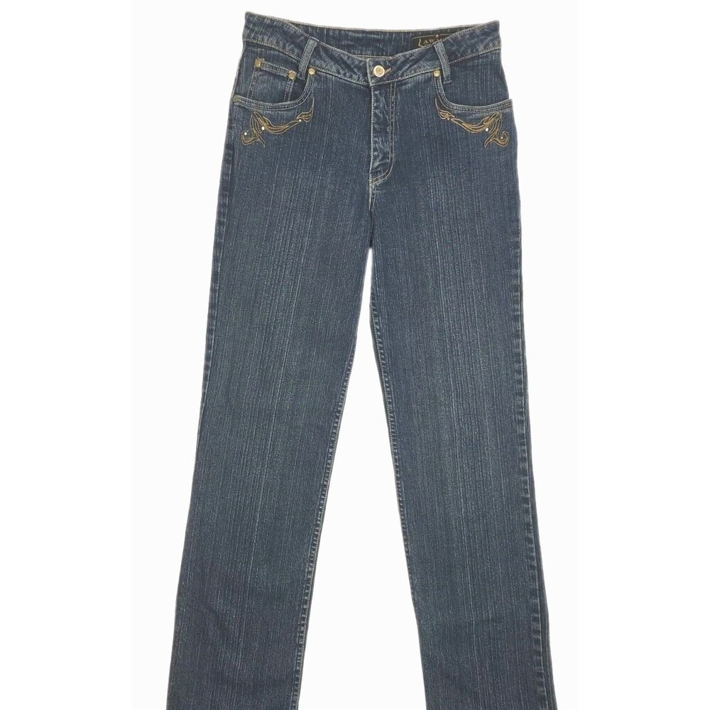 Lawman Jeans Women Sz 7/8 30x33 Dark Wash Stretch Gold Studs Western Vintage